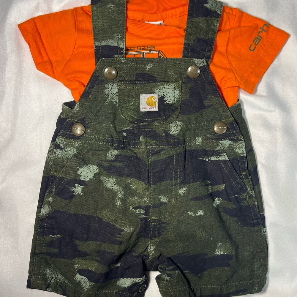 Carhartt‎ Baby 2pc Outfit Camo Bib Overalls Orange Boys 3M